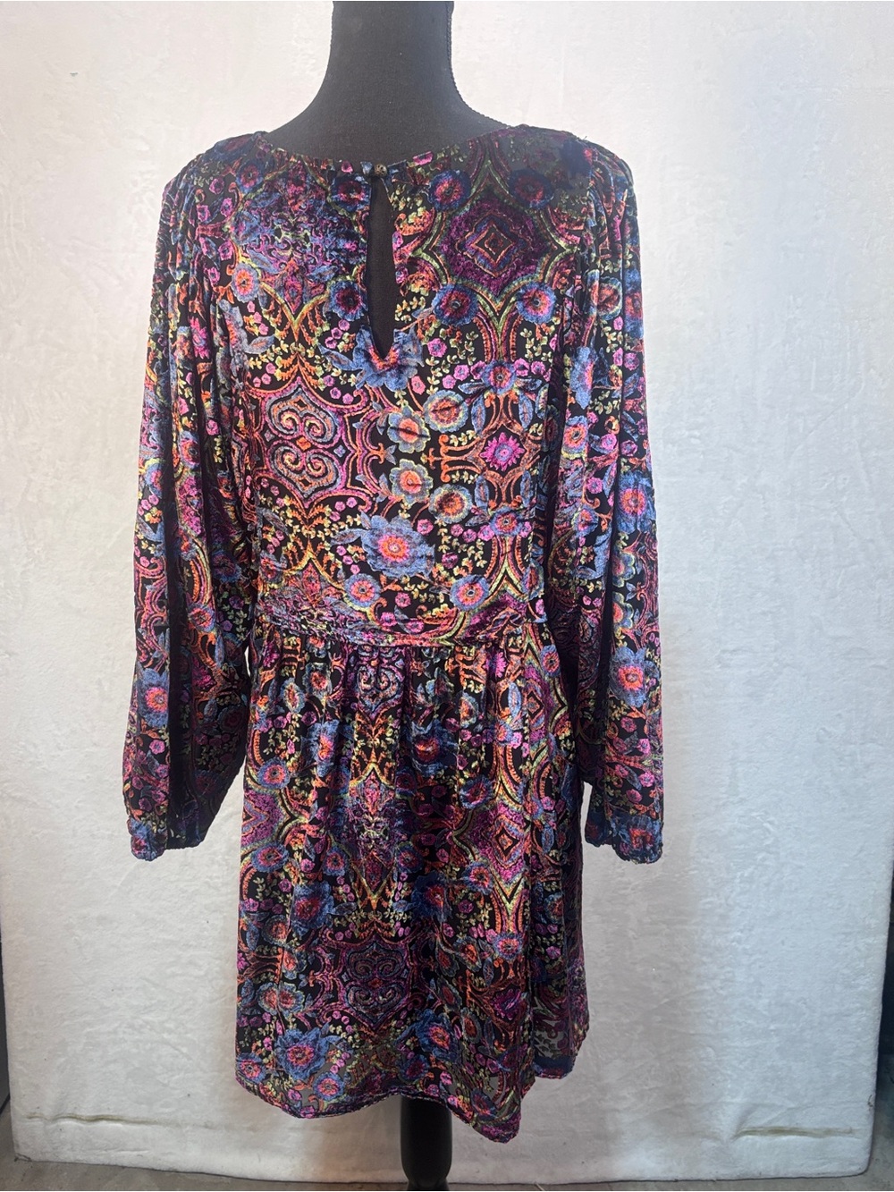 Anthropologie Mona Burnout Velvet Mini Dress Black Floral Boho Puff Sleeve L - Picture 6 of 13